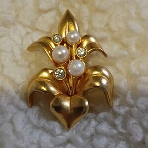 Atelier Swarovski Gold Plated Lily Brooch with Pearls And Crystals.